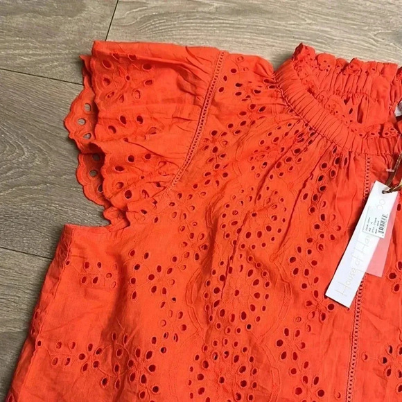 NWT House of Harlow 1960 Eyelet Coral Blouse Sz XL - Picture 4 of 9